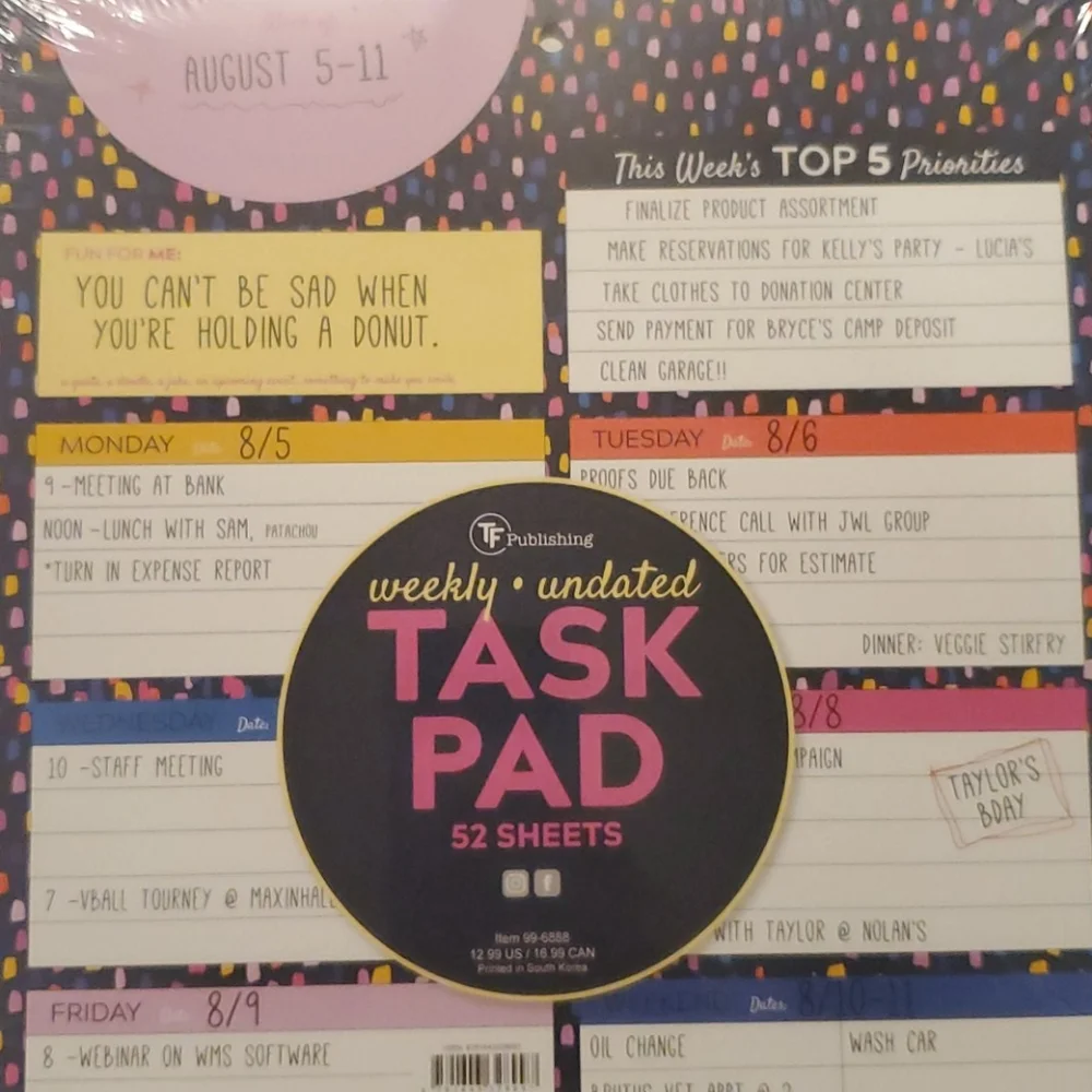 Weekly food, fitness, and task pad planner set
